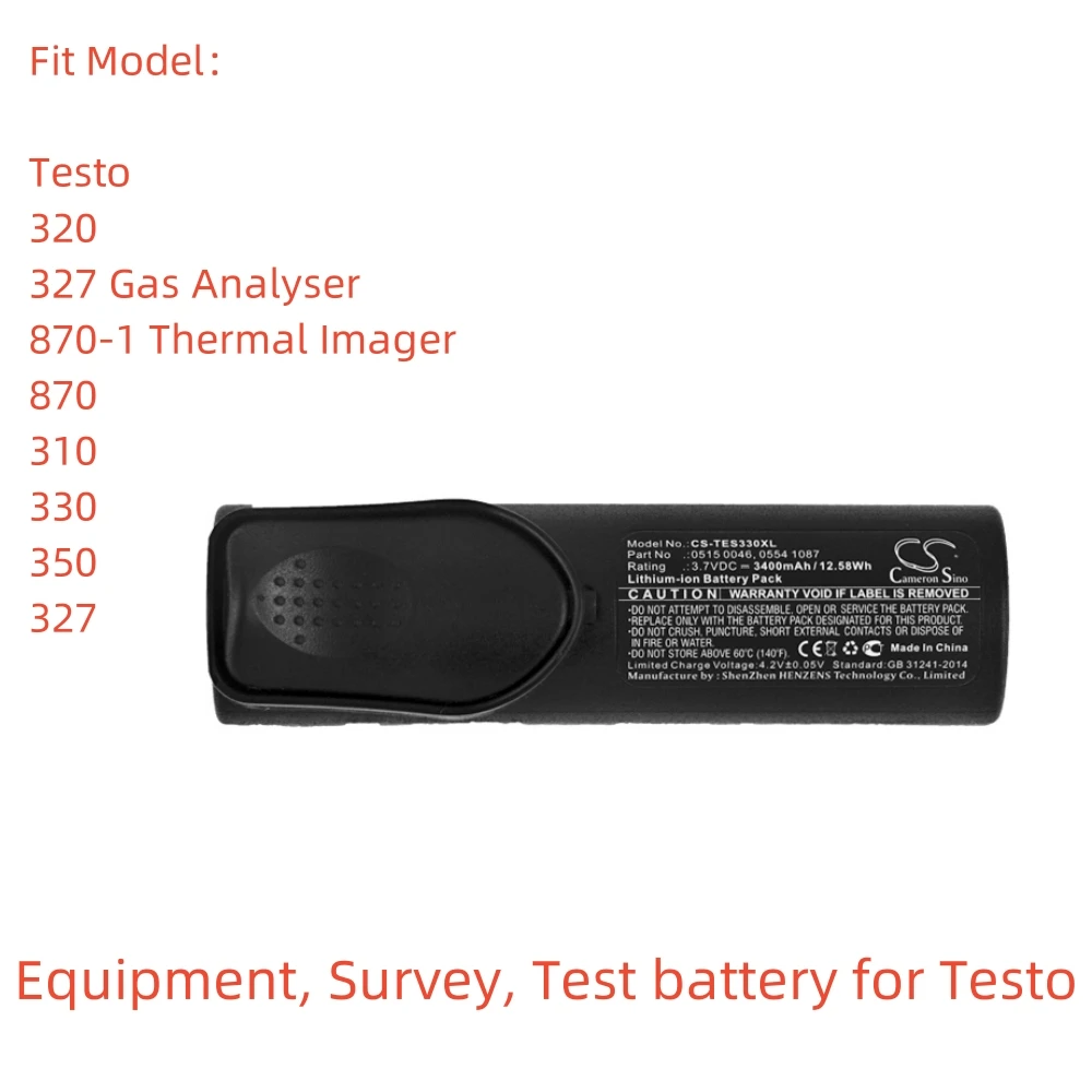 Li-ion Equipment, Survey, Test Battery for Testo,3.7V,3400mAh,320,327 Gas Analyser,870-1 Thermal Imager,310,330,350