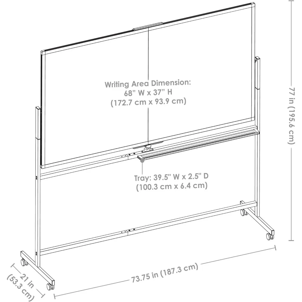 سبورة بيضاء مغناطيسية دوارة - لوحة مسح جافة مزدوجة الجوانب مقاس 68 × 37 مع عجلات للمكتب أو المدرسة أو المنزل #2