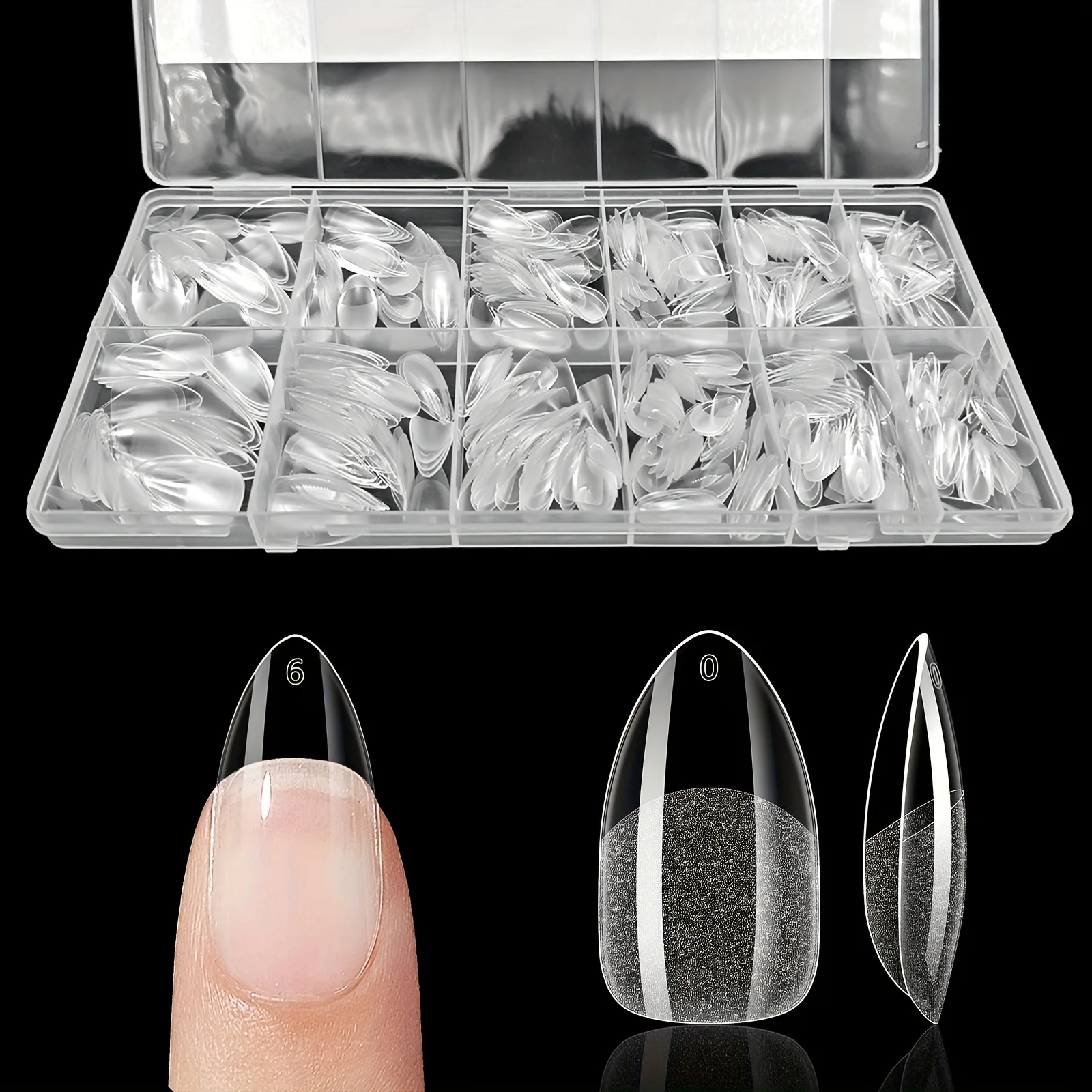 600 stuks valse nageltips semi-matte afwerking amandel Franse doodskist stiletto ovale vierkante vormen met voorrand verdikte vingertoppen