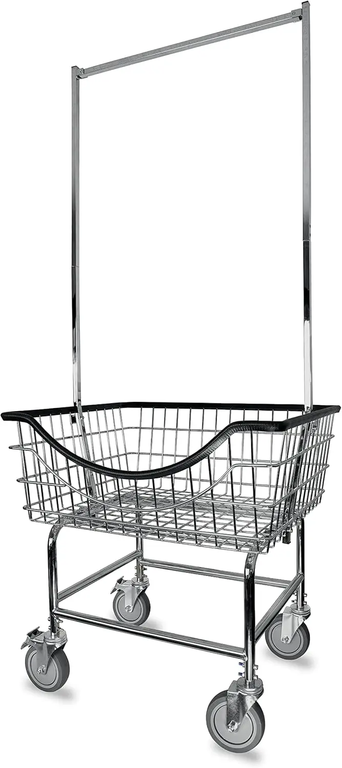 Big Brother Commercial Laundry Cart with Dual Pole Rack 3.25 Bushels (Chrome Commercial Grade Finish)