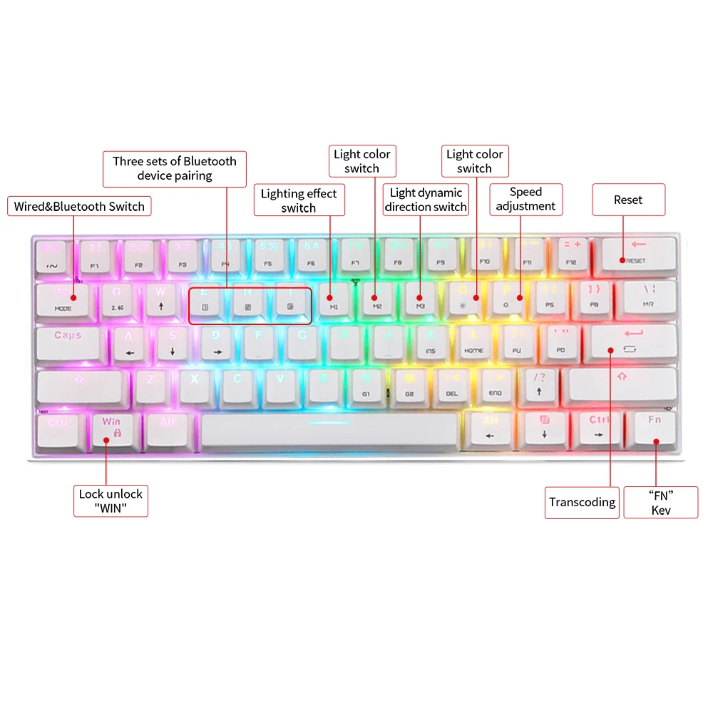 Darmoshark Motospeed لوحات المفاتيح الميكانيكية سماعة لاسلكية تعمل بالبلوتوث ثلاثي Moed 61 مفاتيح RGB الخلفية لوحة مفاتيح الألعاب OUTEMU التبديل محرك ماكرو