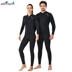 2MM Neoprene Premium Diving Suit for Men Women Wetwuit Top Split Body Swimwear Black Long Sleeves Keep Warm Jacket