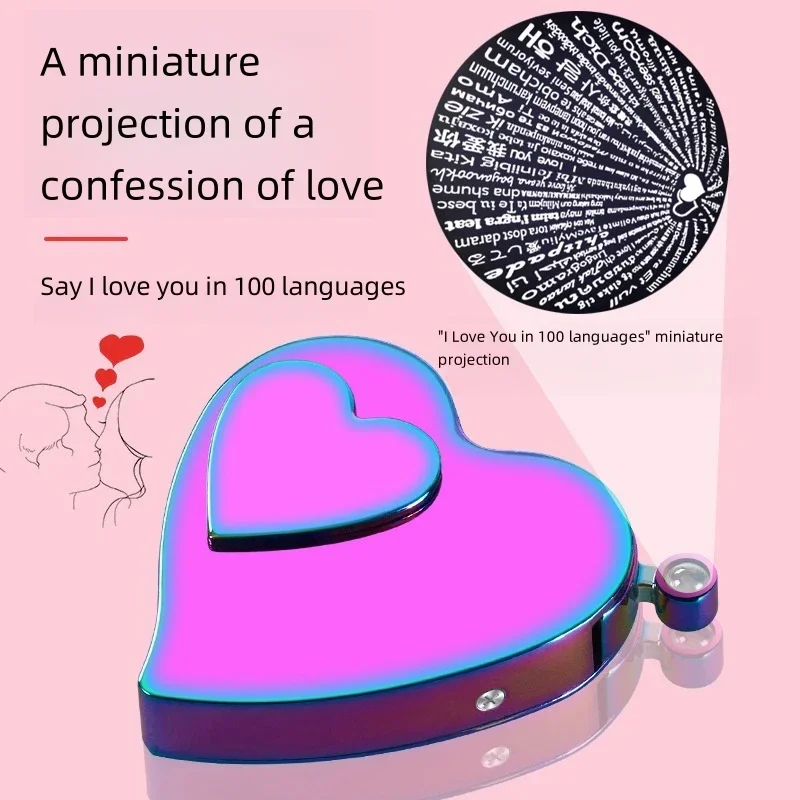 Love Heart Shape Lighter Gift Box Set Gas Electric Dual-Use Micro-Engraved Projection Lighter Rechargeable Metal Cigar Lighter