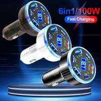 6 Port Car Charger 100w 3USB A+3Type C Fast Charging Car Mobile Phone Adapter For Xiaomi iPhone Huawei Samsung Cellphone