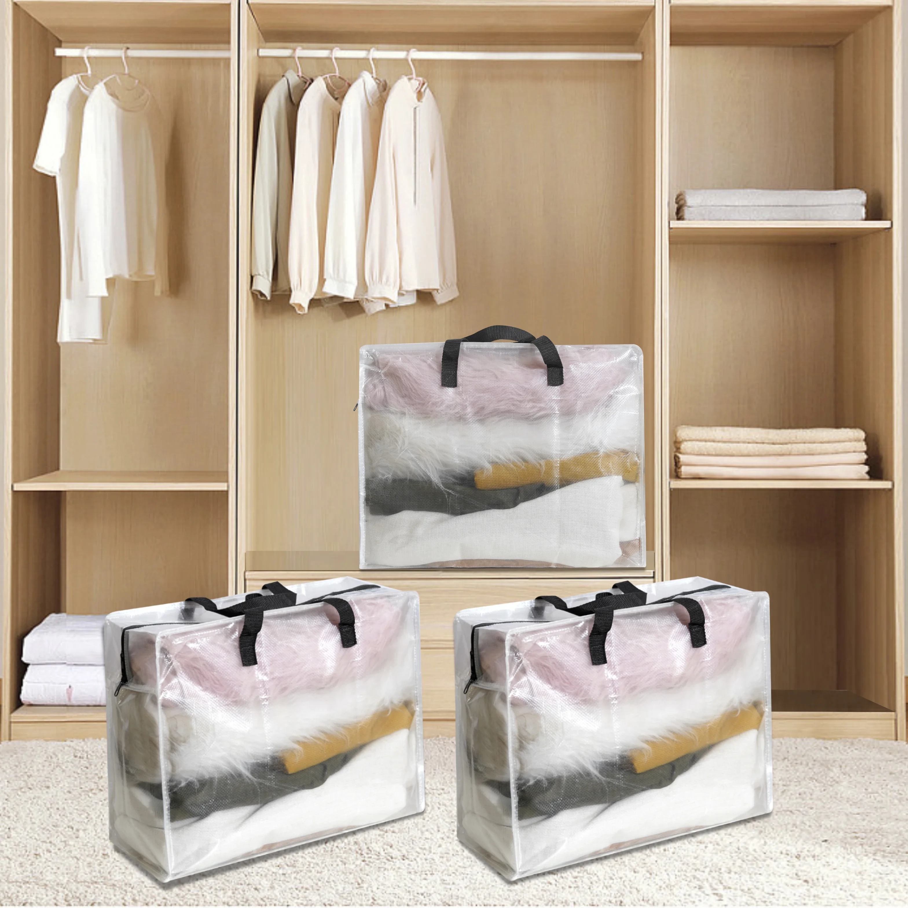 1pcs Heavy Duty Moving Bags with Reinforced Handles - Stronger Handles  Easy Carrying and  of Clothes - Clear