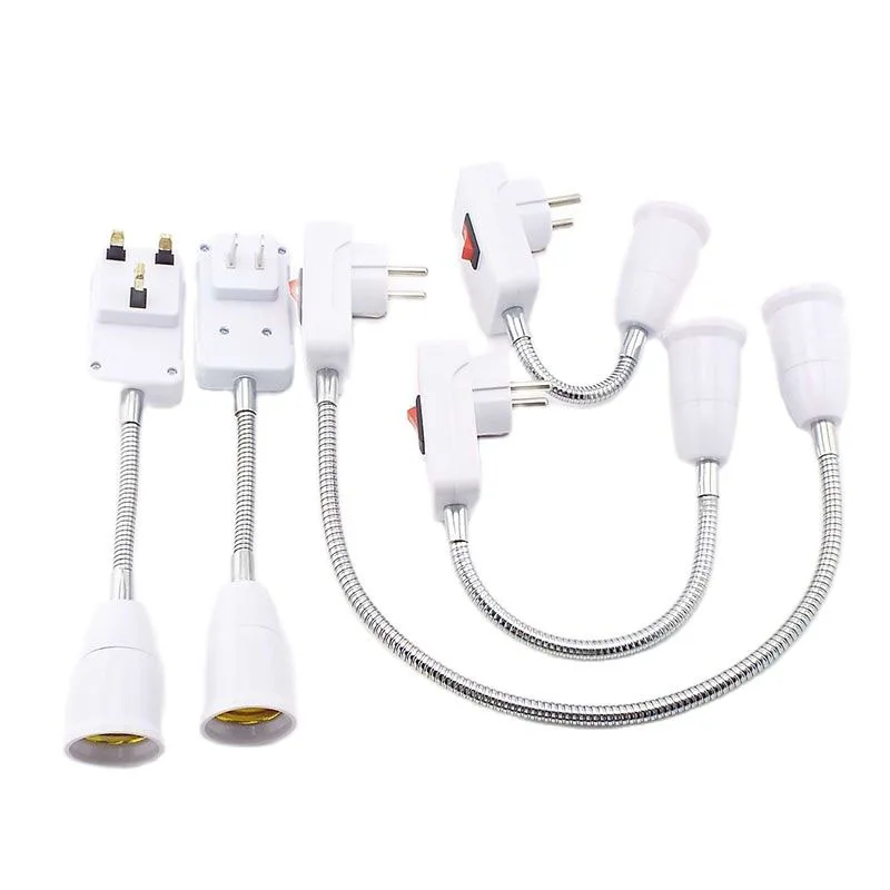 23cm-53cm EU/UK Plug Lamp Base Holder Flexible Extend Light Bulb Extension Converter Adapter Wall E27 Socket K5