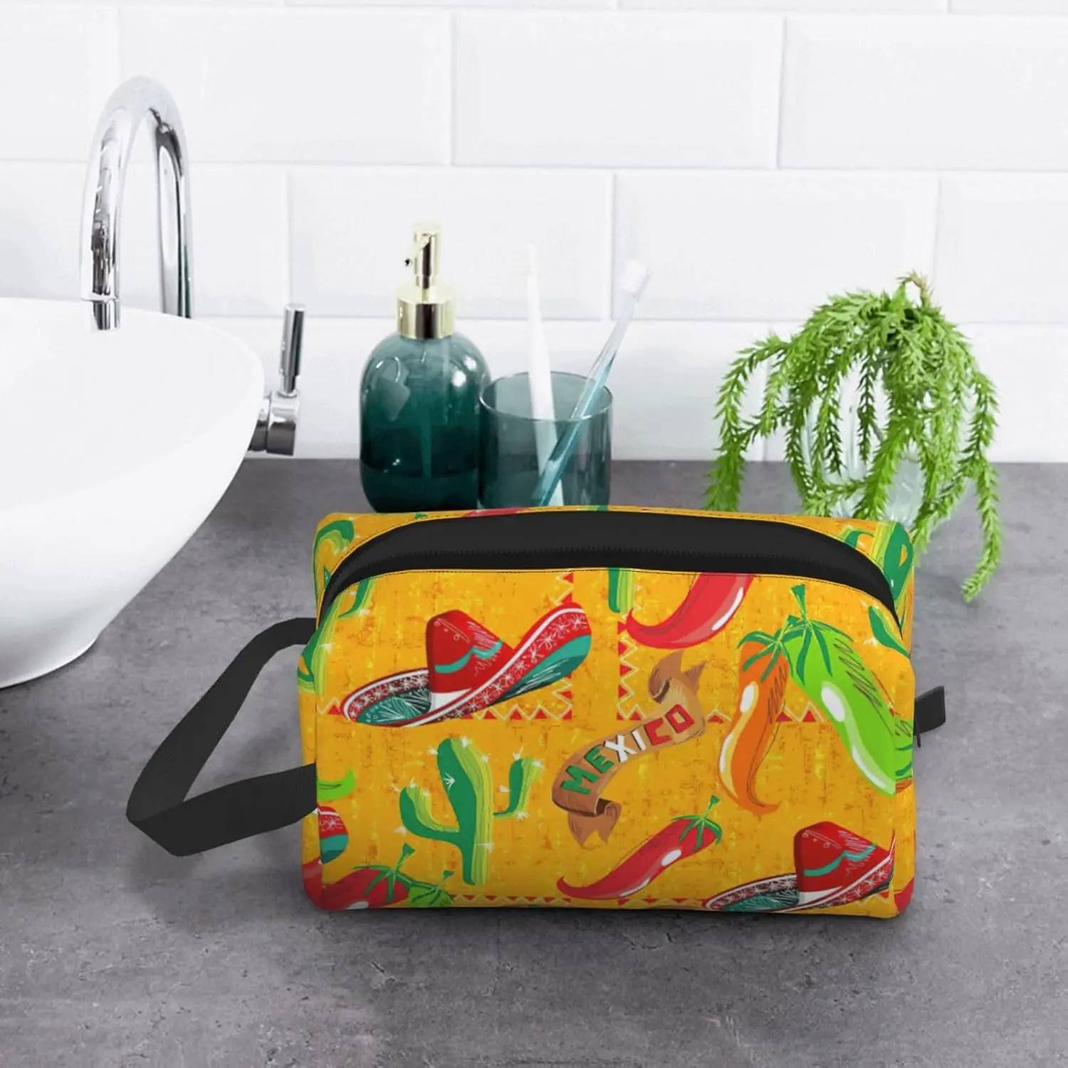 

Шляпа кактуса в Мексиканском стиле и принт переца чили, модная дорожная сумка для хранения, портативная сумка для туалетных принадлежностей, органайзер большой емкости