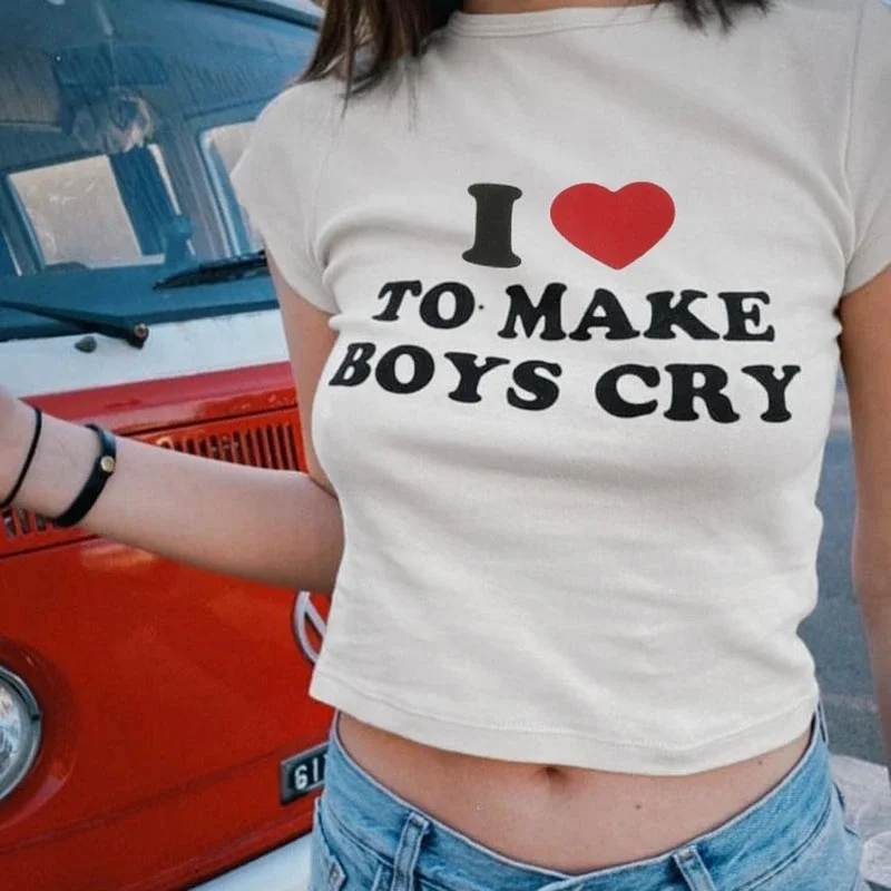 i love to make boys cry vintage 90s crop top girl Kawaii trashy yk2 aesthetic crop top