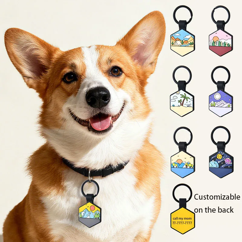 

Soft Silicone Dog Cat Pet Tag Custom Anti-lost Keychain Cute Geometric Pendant Personalized Name Phone Number Keyring Gifts