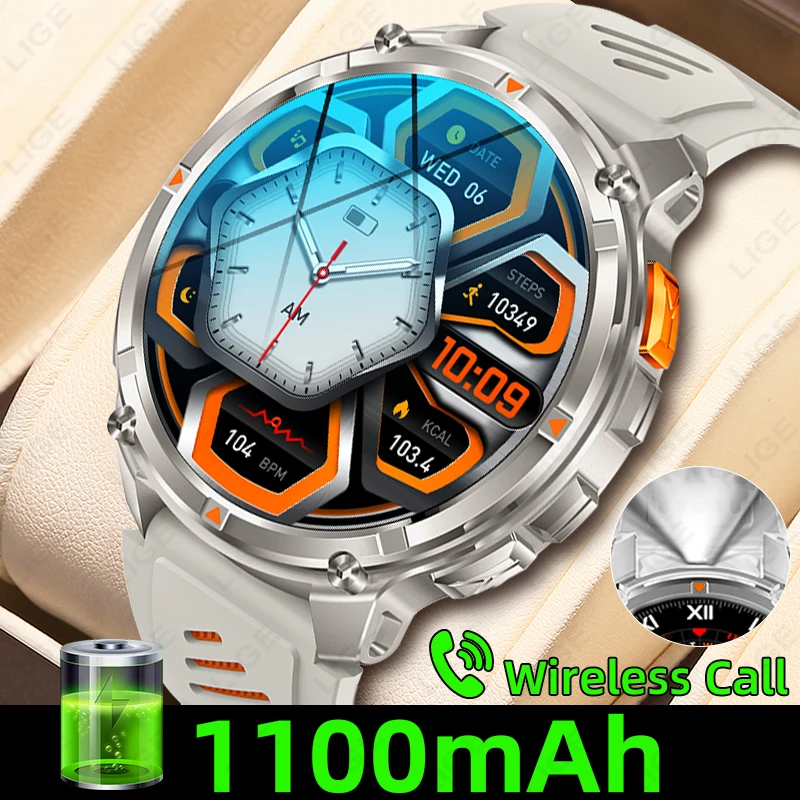 

LIGE 1100 мАч аккумулятор Bluetooth вызов умные часы 2025 монитор сердечного ритма мужской спортивный фитнес-трекер компас фонарик умные часы