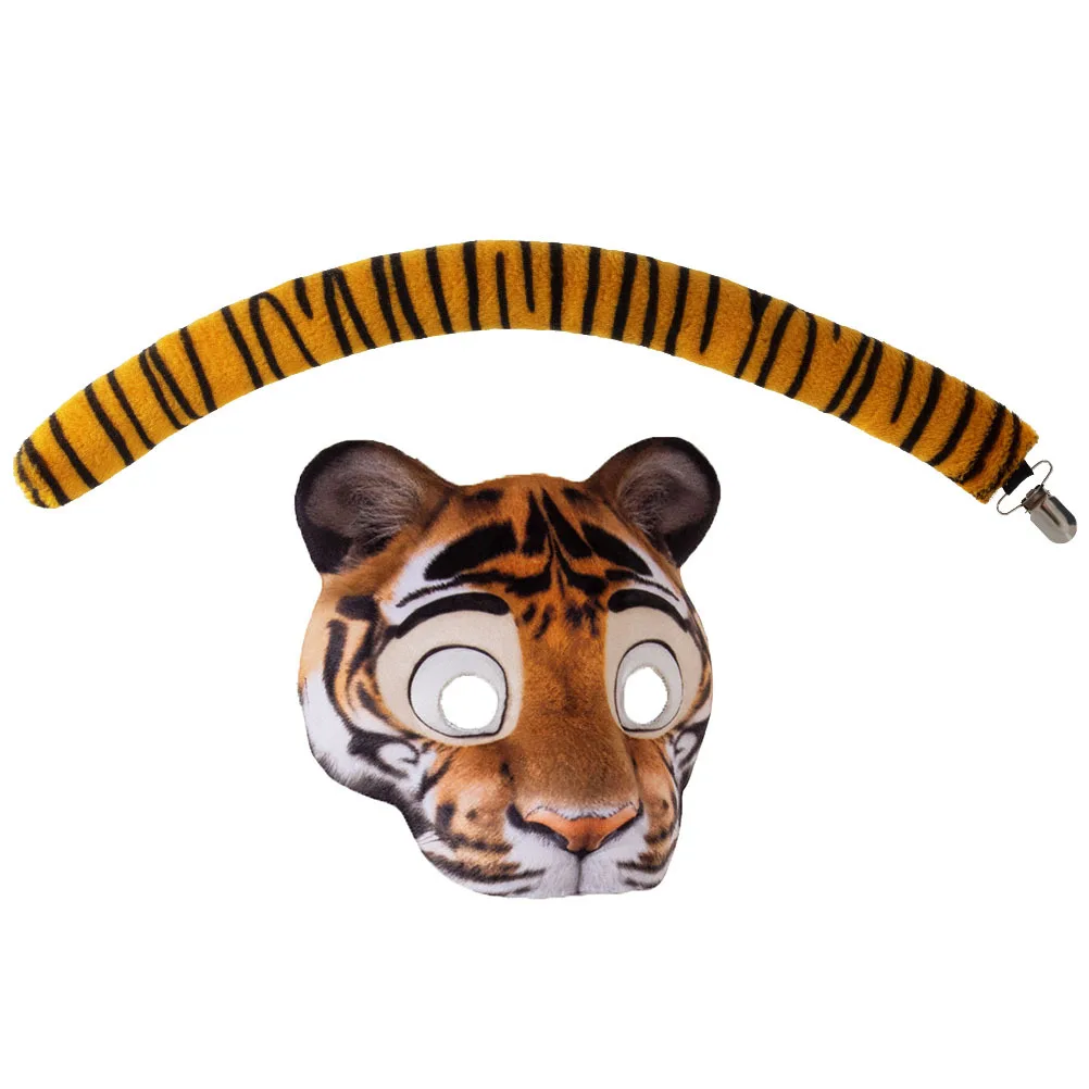 

1Set Tiger Costume Mask Tail Realistic Animal Cosplay Party Festival Halloween Comfortable Elastic Strap Tigert Custome