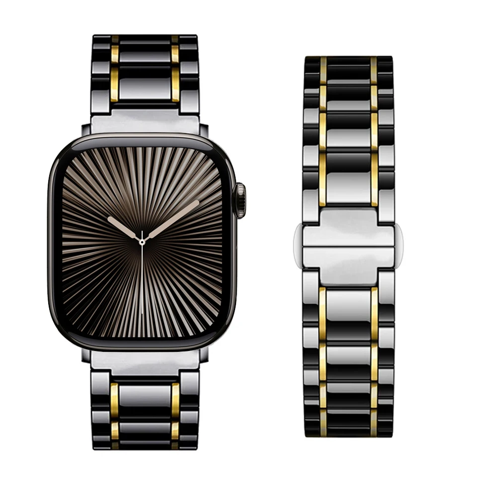 

Ceramic Strap for Apple Watch Ultra 2 1 49mm 10 46mm 42mm Stainless Steel bracelet for iWatch 9 8 7 6 5 4 SE 45mm 41mm 44mm 40mm