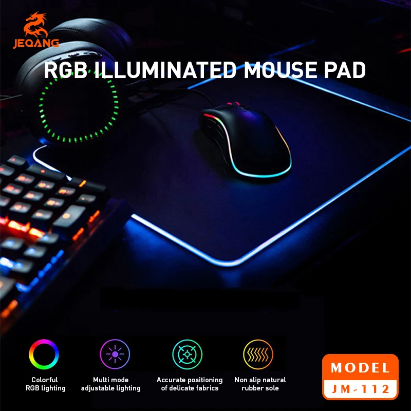 

JEQANG RGB illuminated gaming mouse pad with colorful lights, water-resistant and slip-resistant, suitable for PC and laptops
