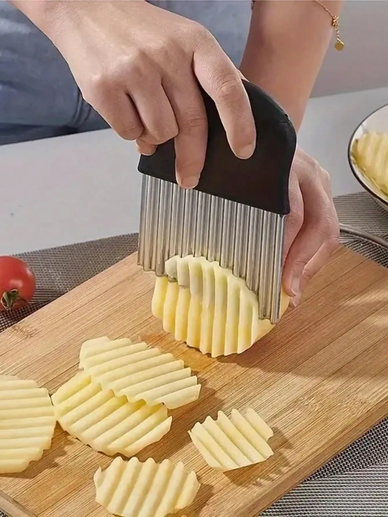 Rebanador de patatas en forma de onda de acero inoxidable: multifuncional para frutas frescas, verduras, ensaladas, zanahorias, patatas, patatas fritas, hoja de acero inoxidable duradera, perfecta para el hogar, 1 ud.