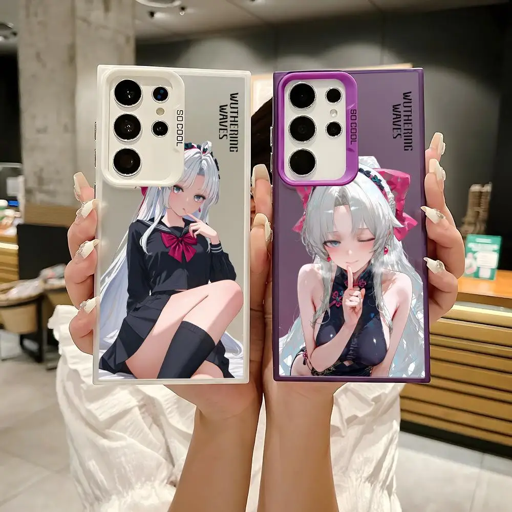 Casing HP Carlotta Cute Wuthering Waves untuk Samsung Galaxy S25 Edge S24 S23 S22 S21 S20 Ultra Funda Silikon Perak