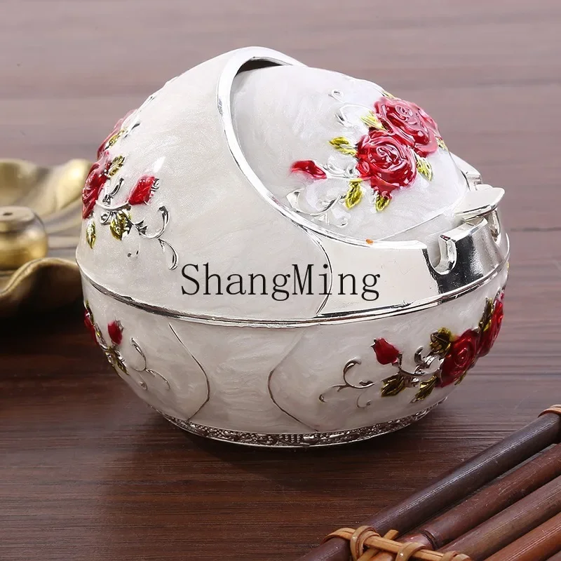 CL rose ashtray metal with cover anti-fly ash ashtray household coffee table desktop ashtray ornament