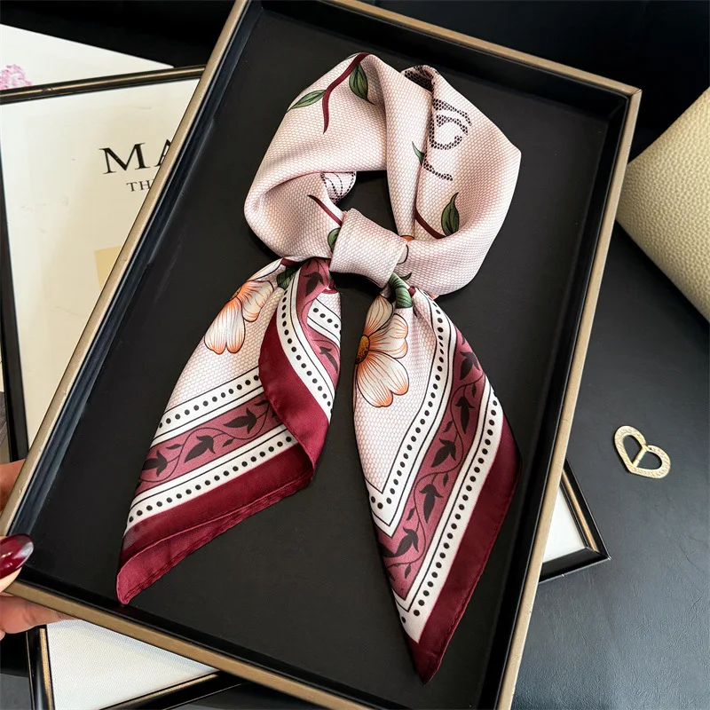 

Silk Square Scarf Hijab Female Ribbon Shawl Wraps Print Bandana Headband Neckerchief Hair Bands Luxury Foulards Accesories