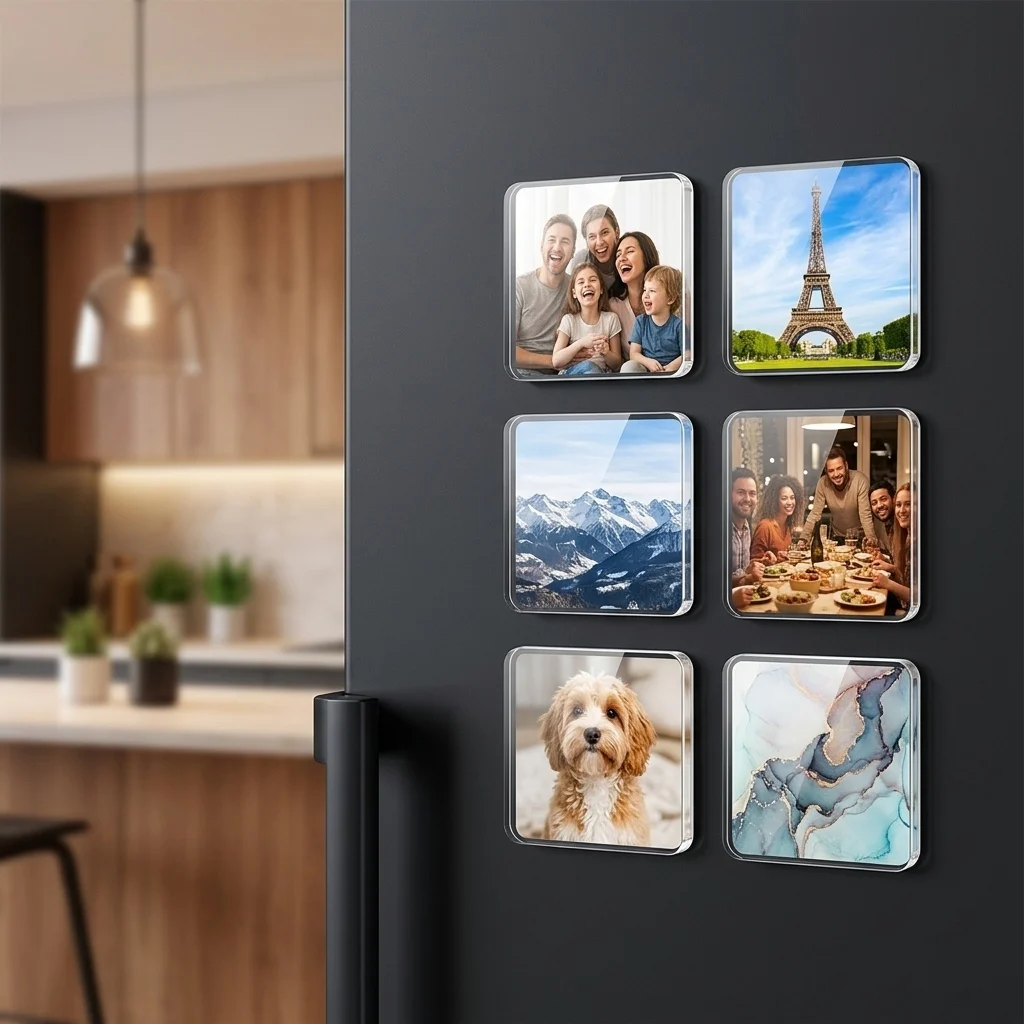 5x5cm Square Clear Acrylic Fridge Magnet Self-Adhesive Back Magnetic DIY Photo Picture Decorative Home Decor