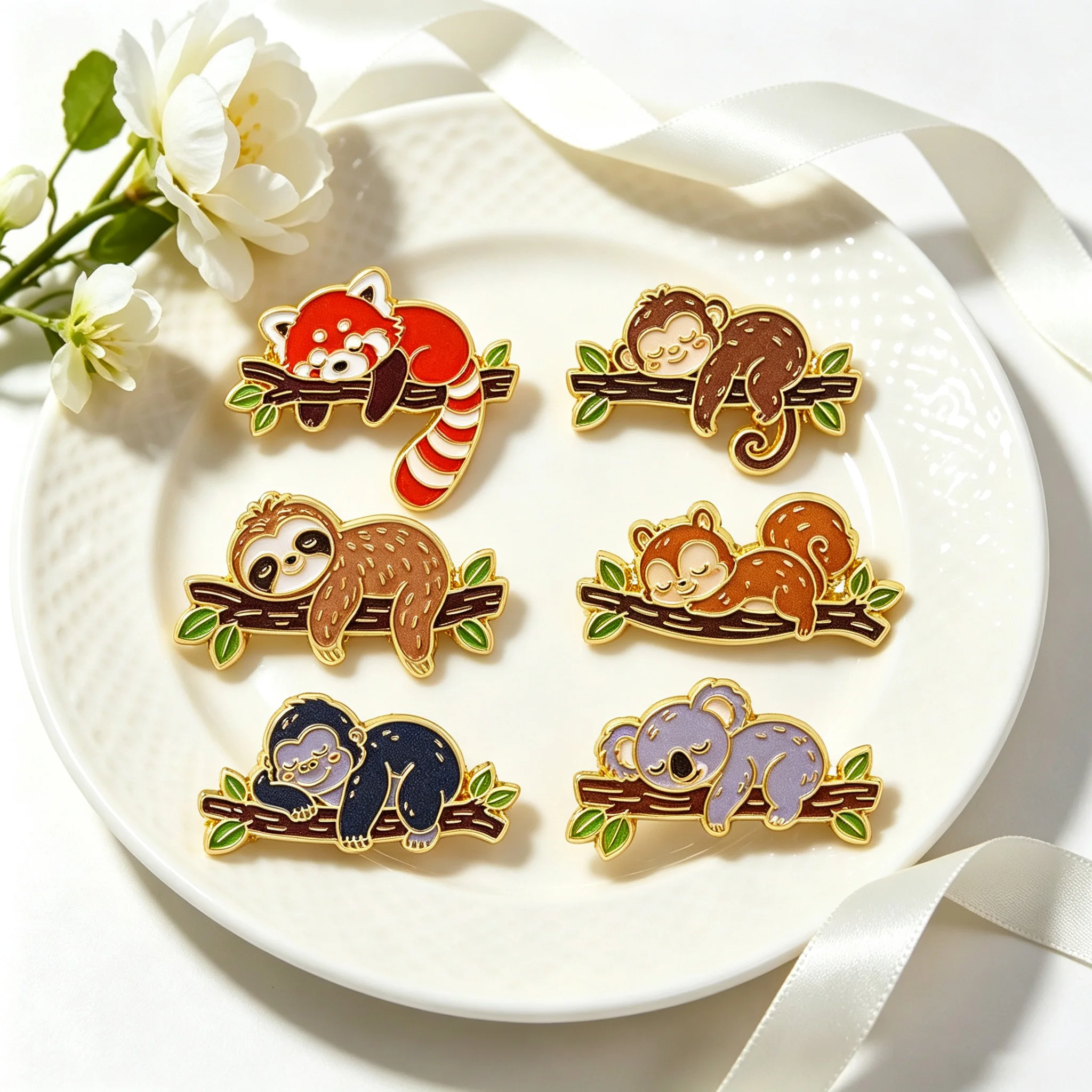 Animal Lapel Brooch Badge Sleeping Creature Resting On Tree Branch Enamel Pin Backpack Hat Jacket Clothing Gift Accessories