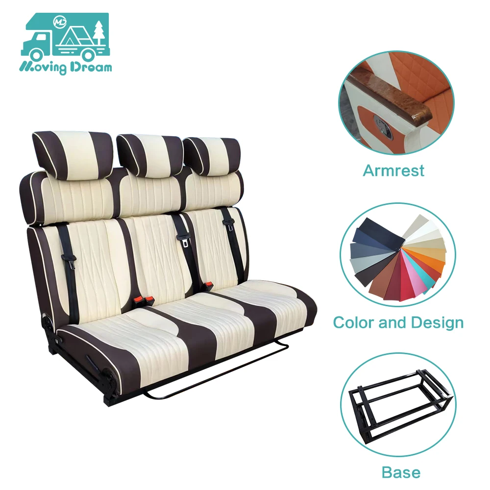 JDA Leather Adjustable Modified Folding Changeover Bed Car Triple Seats for Caravan Campervan Van MPV RV Motorhome view 2