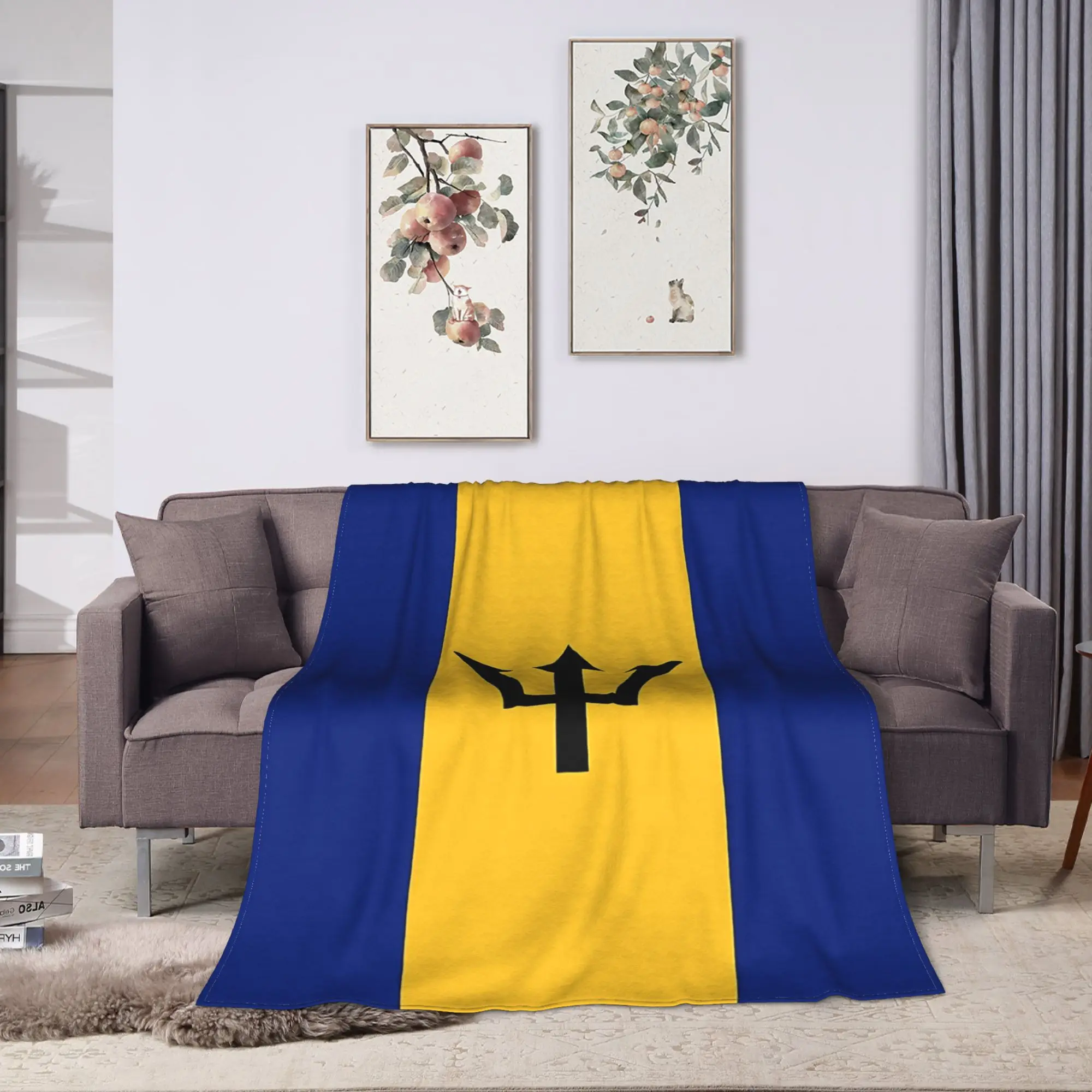 Barbados National Flag Blanket  Travel Office Flannel Throw Blanket For Couch Chair Super Soft Design Quality Bedspread