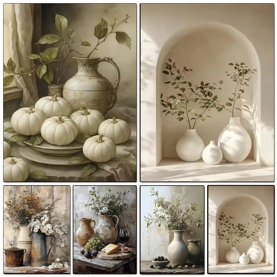 Retro Elegant Olive Tree 5D DIY Diamond Painting Full Diamond Mosaic Still Life Artwork Embroidery Kit Home Decor Craft Gift
