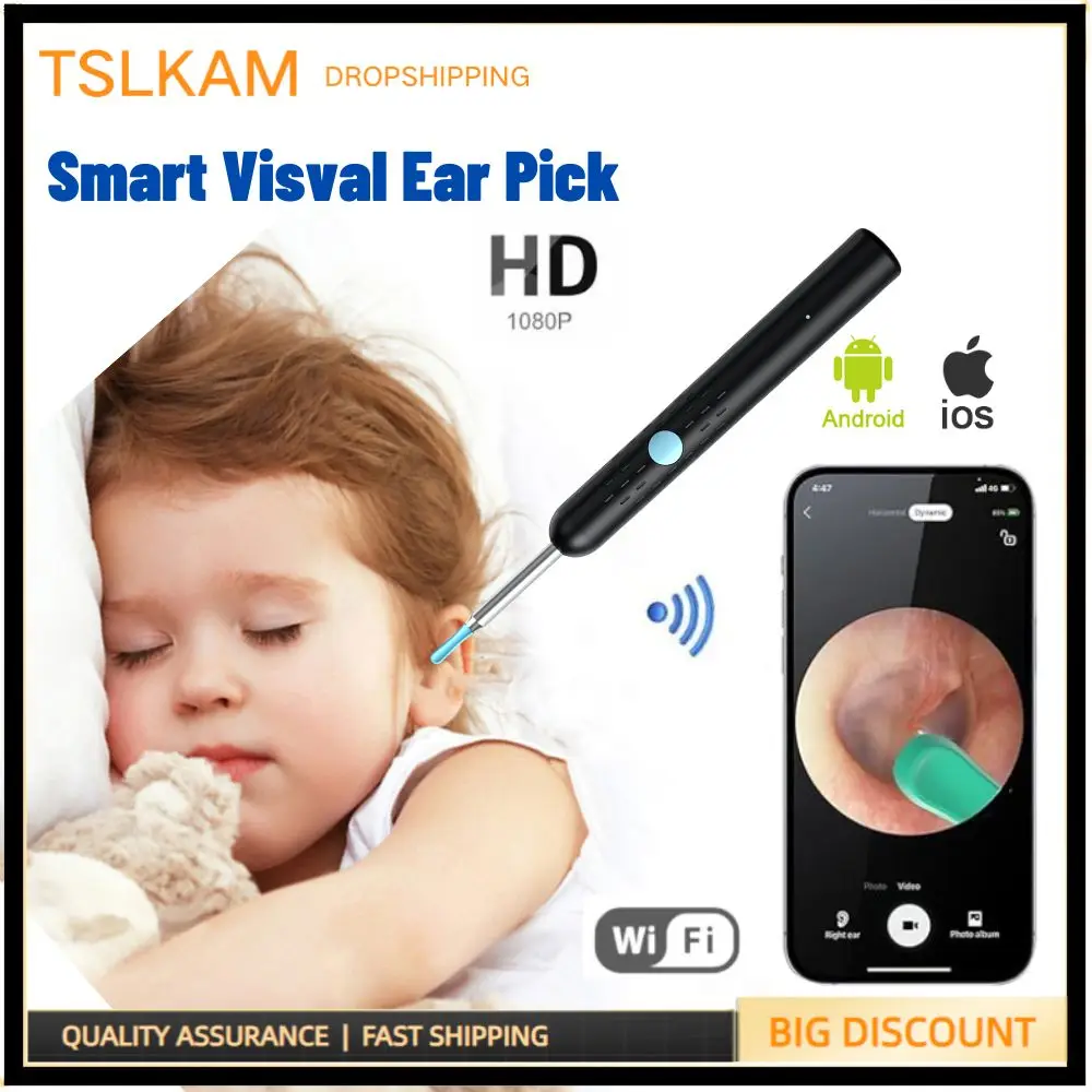 

HD Visual Ear Endoscope WIFI Otoscope Ear Wax Cleaning Inspection Camera Tools for Android iOS