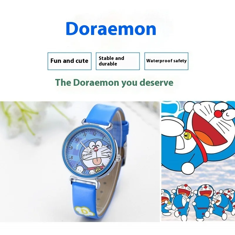 Waterproof Quartz Cartoon Watch Boys Doraemon Pattern Kawaii Blue Fat Man Cute Pointer Kids\' School Watch Primary Students Gifts