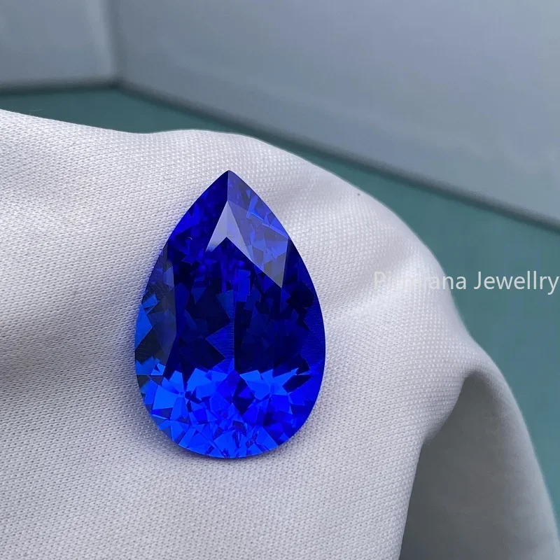 Pirmiana Hand Made Big Size 25.5x17mm Pear Shape Lab Grown Cobalt Spinel Loose Gemstones for Jewelry Making