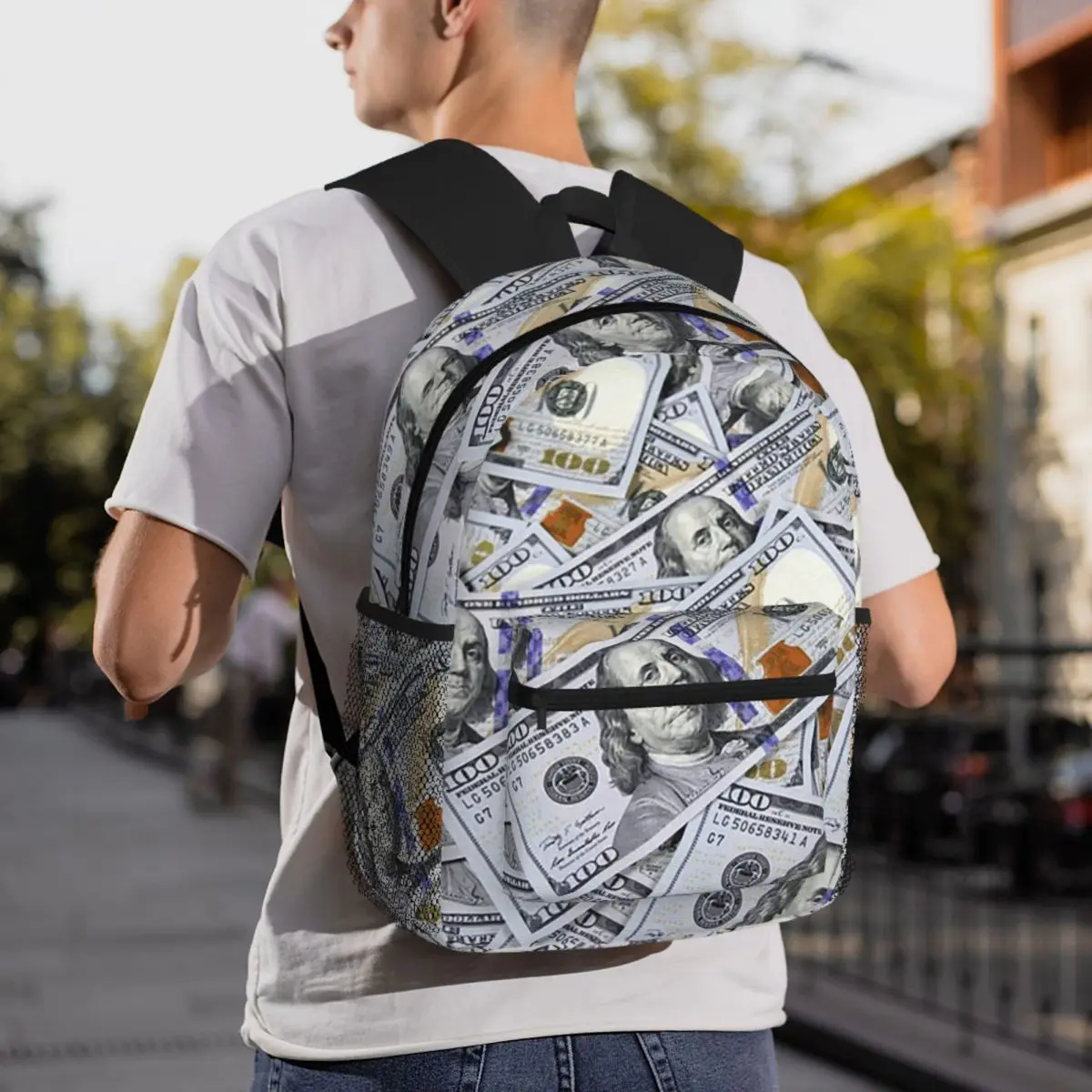 Giant Money Background 100 Dollar Bills Backpack Student BookBag Kids School Bag Computer Shoulder Bags for Boys Girls
