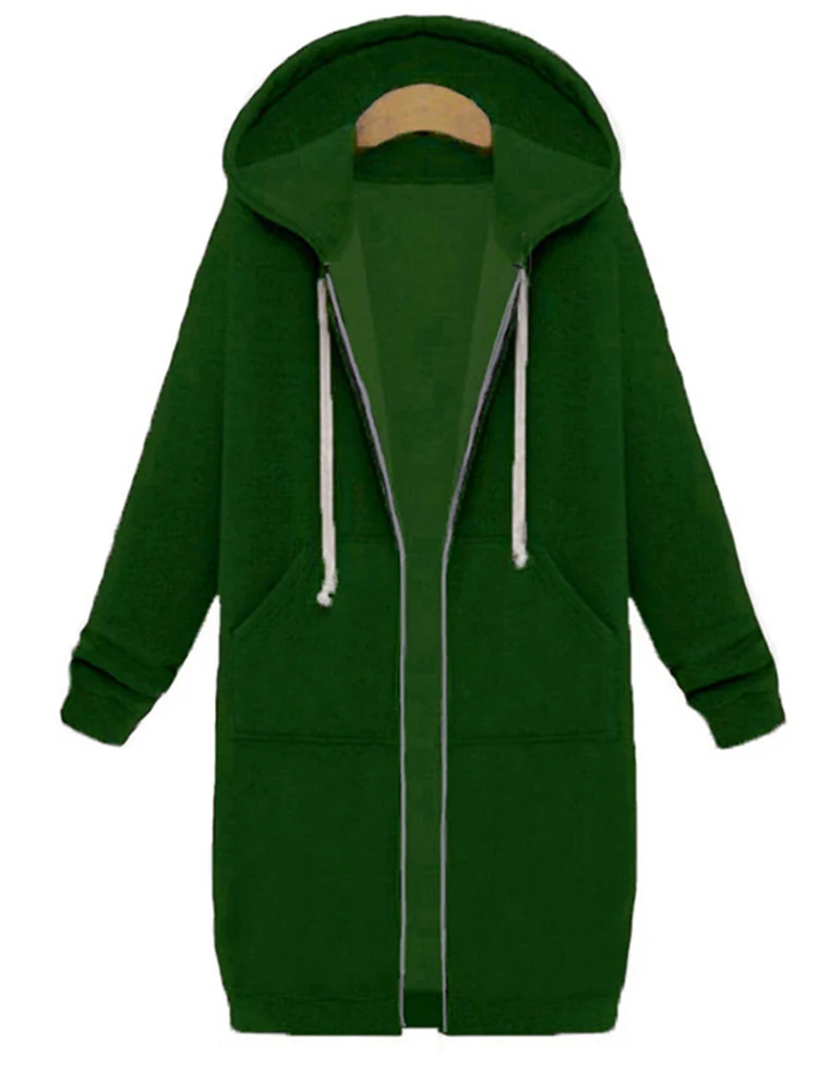 2023 Autumn Women Casual Long Hoodies Sweatshirt Coat Pockets  Outerwear Hooded Jacket  Tops