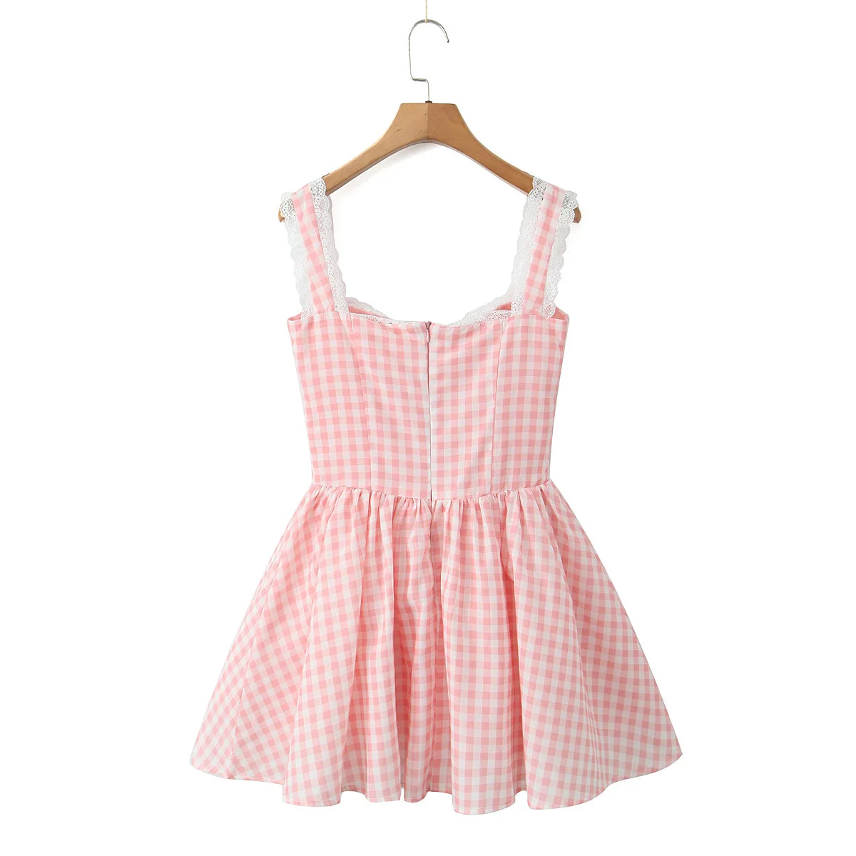 Jenny&Dave Fashion Blogger Sexy Pink  Mini Dress Women Slim Fit Strapless Checked Tank Dress