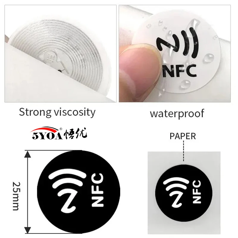 5YOA 6 Stück schwarze NFC-RFID-Aufkleber Ntag213 Ntag215 Ntag216 13,56 MHz Universal Label Ultralight Token für Patrol Tagging