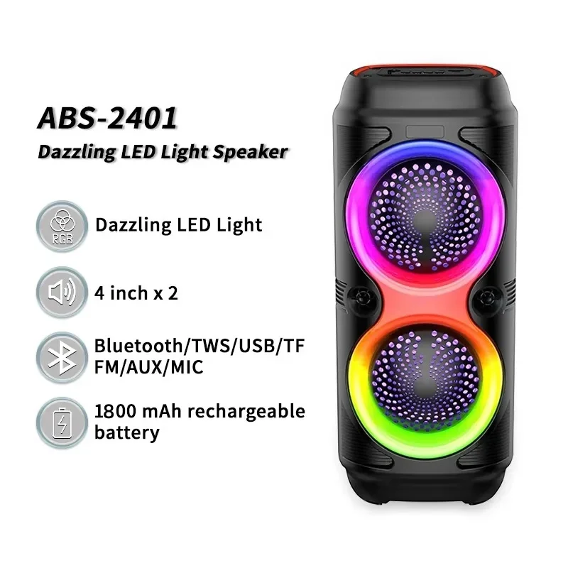 High Power Portable Bluetooth Speaker Outdoor Super Bass Subwoofer High Volume Home Karaoke with RGB Lights Wireless Boombox USB