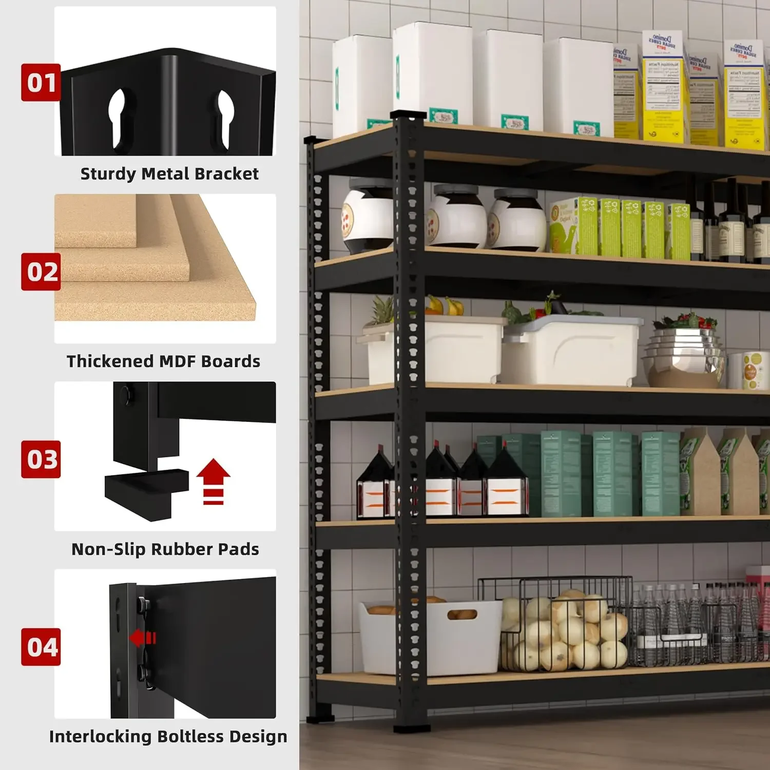 L x 24 "P x 72" H Étagères de rangement de garage réglables, unité d'étagères rapides à 5 étagères, rangement utilitaire en métal EvaluT1