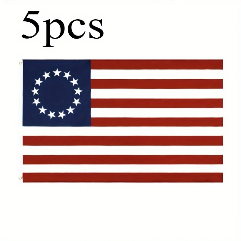 5 pieces embroidered Betsy Ross Flag 3x5 feet historic American flag with 13 stars with two brass plaid and double sewed edges