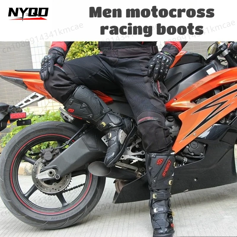 Men Motocross Racing Boots All Season High Top Anti-Fall Wear-resistant Off Road & Street Motorcycle Riding Biker Boots