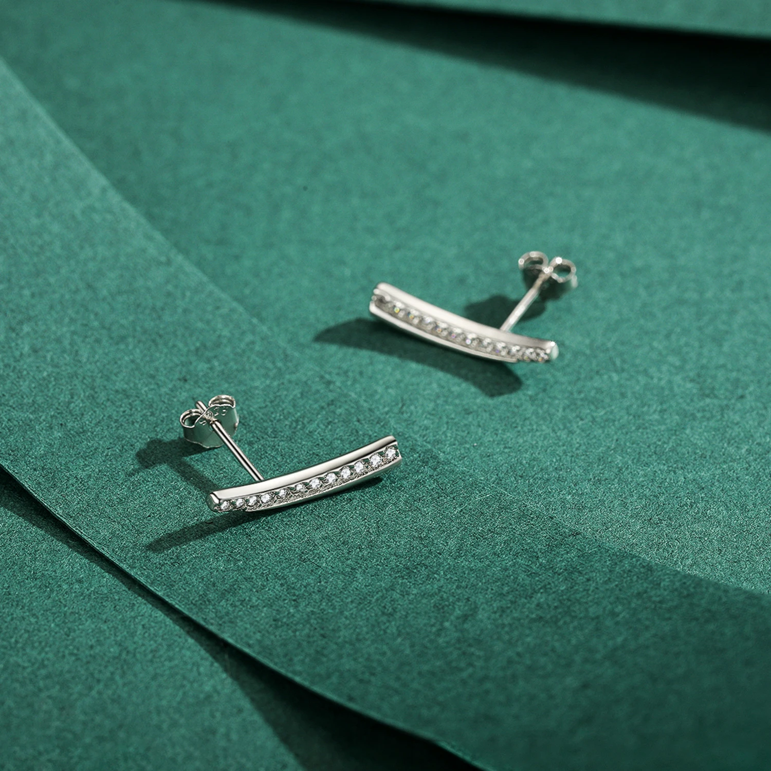 Modian Minimalism Line Stud Earrings Solid 925 Sterling Silver Feather Clear CZ Studs Ear For Women Hypoallergenic Jewelry Gifts
