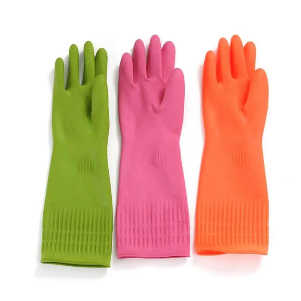 1 Pairs Repeatable Cleaning Gloves Thick Durable Longer Gloves Simple Elastic Household Rubber Gloves