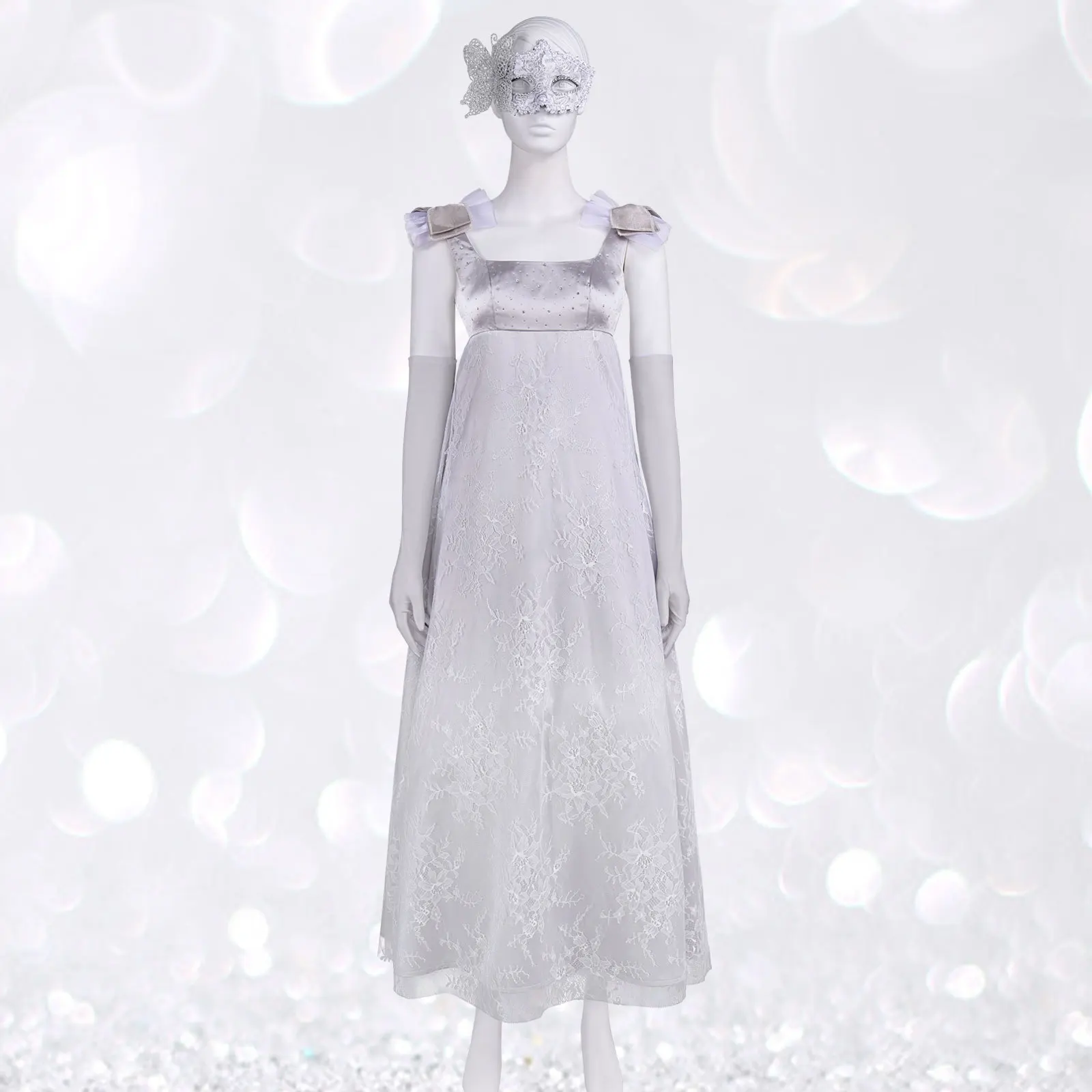 

Medieval Regency Tea Party Dress Sleeveless Lace Patchwork Long Gown Stage Performance Cosplay Costume