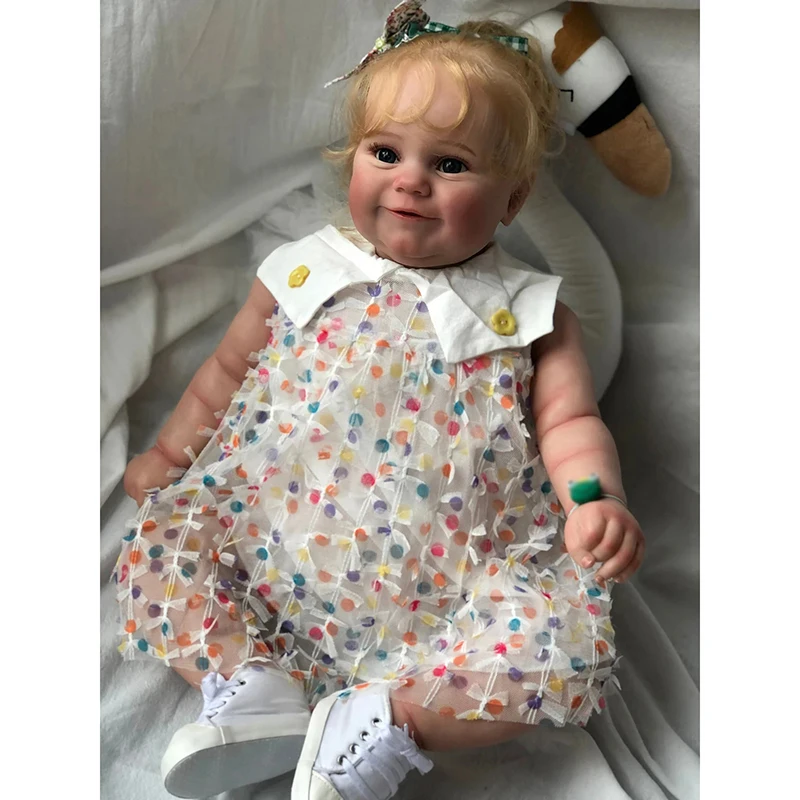 

60CM Huge Size Reborn Baby Doll Maddie Girl with Blonde Hair Multiple Layers Painting 3D Skin with Visible Veins Bonecas Bebe
