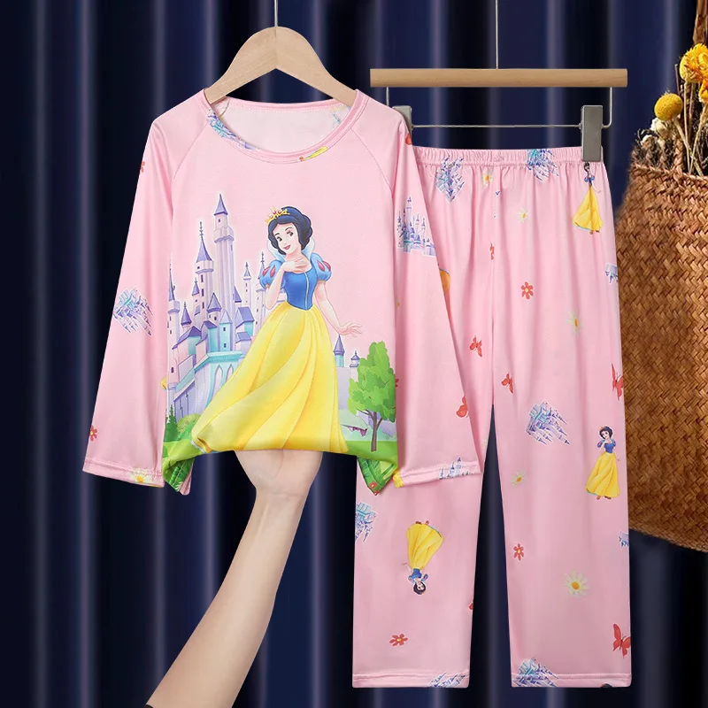 Cartoon Princess Pajama Sets Boys Girls Casual Suitable Disney Sleepwear Set Comfortable Soft Warm Indoor Clothing Autumn Winter