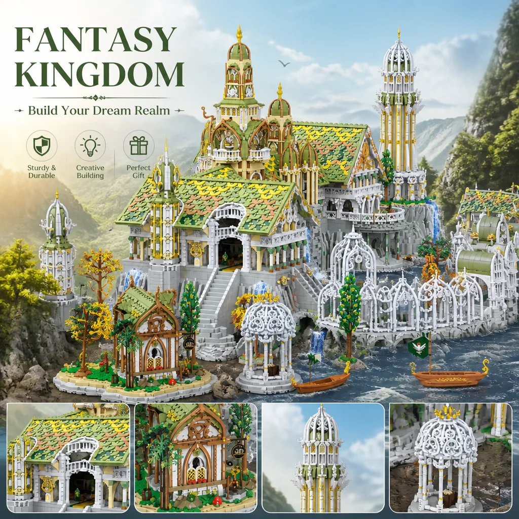 Der Herr der Ringe Elben-Flussdal-Schloss Bausteine-Set Film Rivendell-Dal Twilight Fantasy Elben-Architektur Modellbausatz Wasserfallbrücke Boot Details Modulare Elbenfestung Sammlerstück für