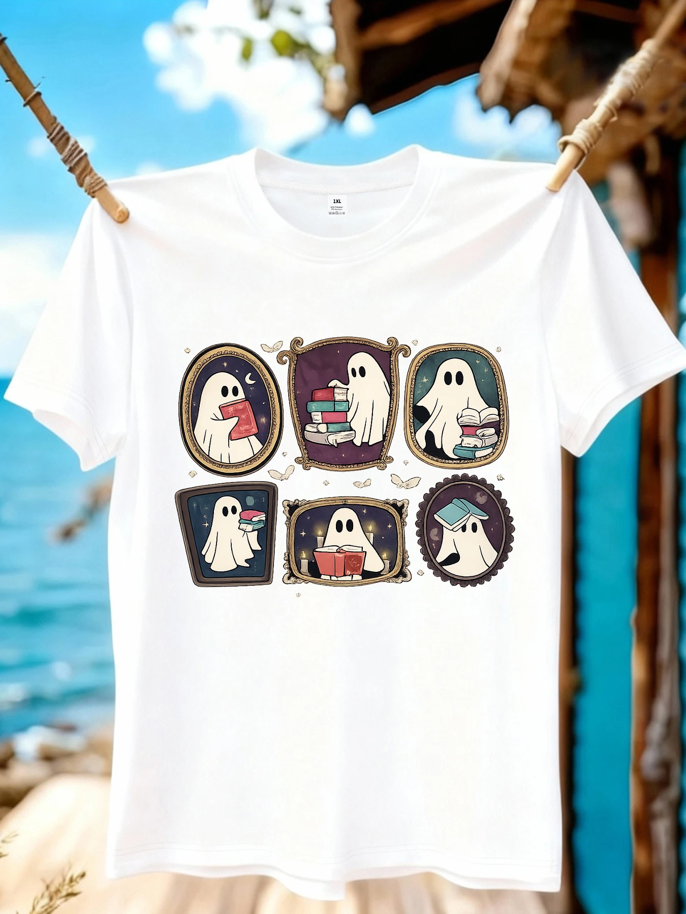 

【WZM1041187】Ghost print plus size women's round neck summer casual short sleeved street fashion versatile plus size T-shirt