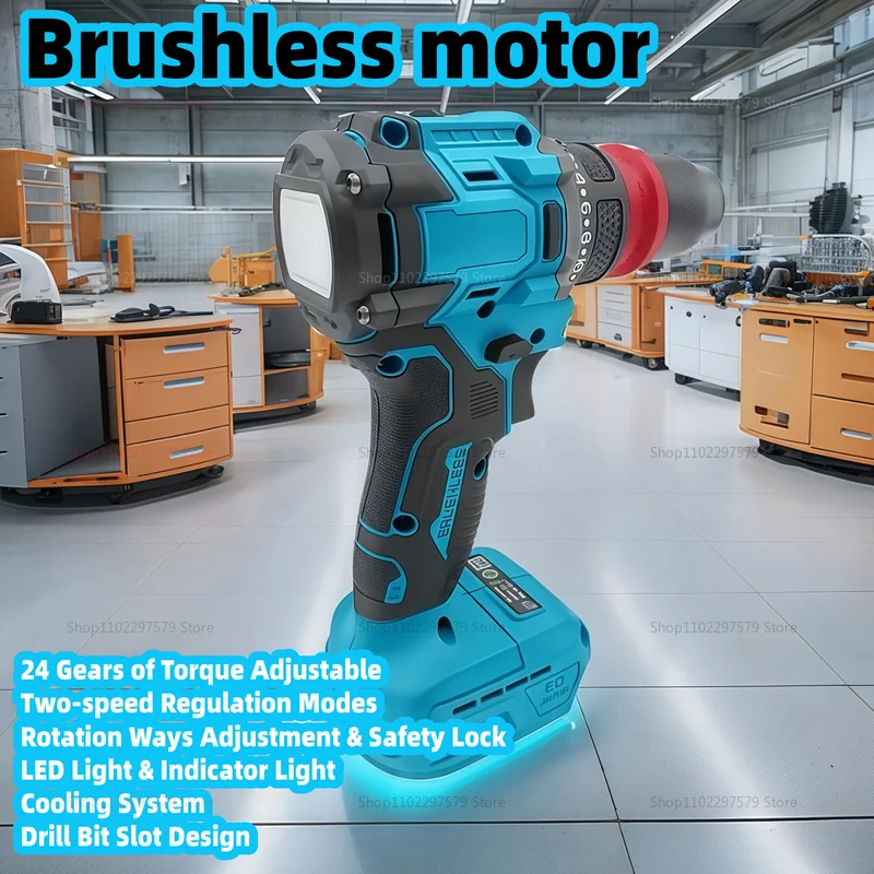 2 in 1 Brushless Electric Screwdriver Hammer Cordless Drill Impact Wrench Multifunction Power Tool for Makita 18V Battery DIY