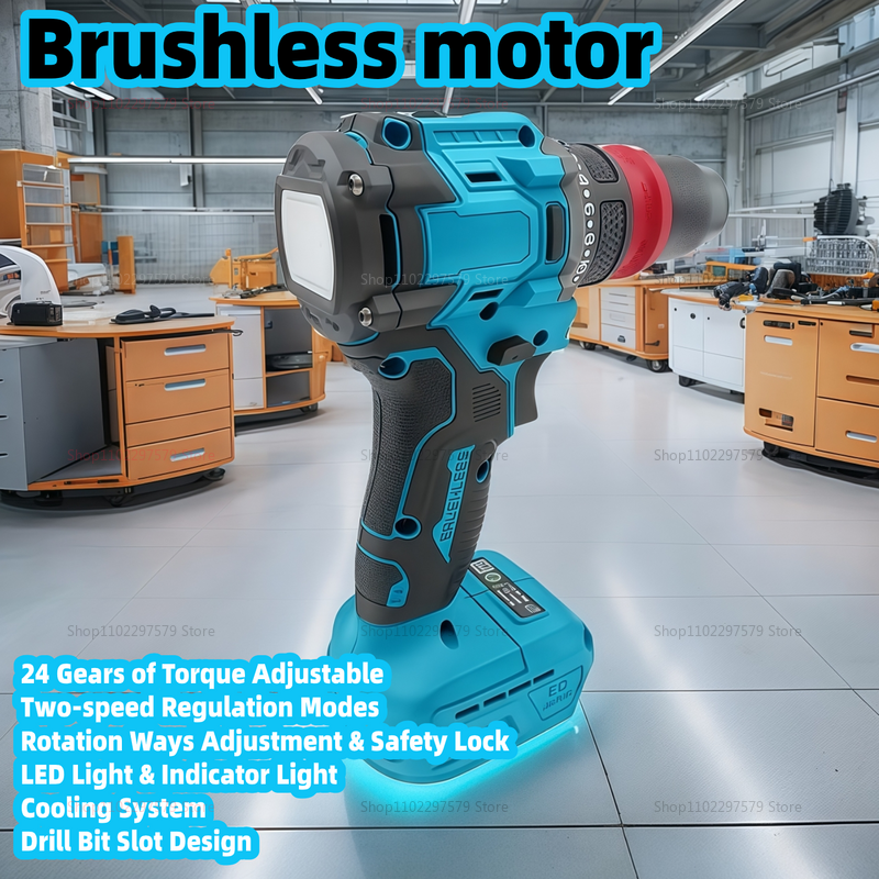  2 in 1 Brushless Electric Screwdriver Hammer Cordless Drill Impact Wrench Multifunction Power Tool for Makita 18V Battery DIY 
