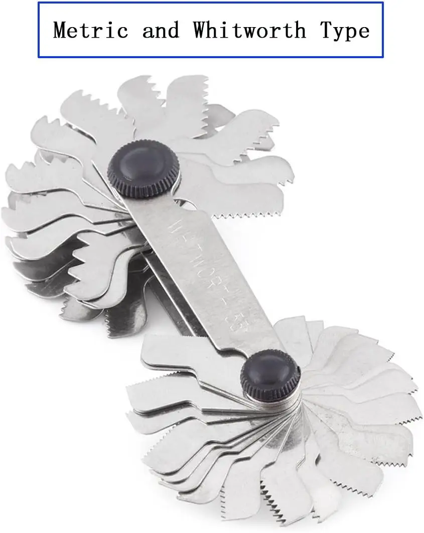 

2 Pack Thread Pitch Gauge Stainless Steel Screw Pitch Measuring Tool One America SAE Type and One Metric & Inch Tape