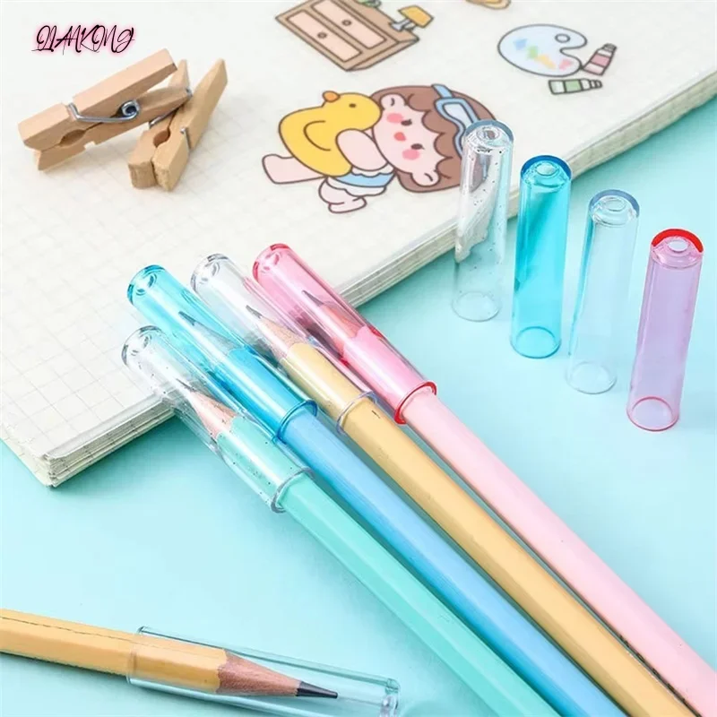 New 10Pcs/Set Transparent Plastic Pencil Cap Simple Colorful Pencil Extender Cute Pencil Protection Cap School Office Supplies