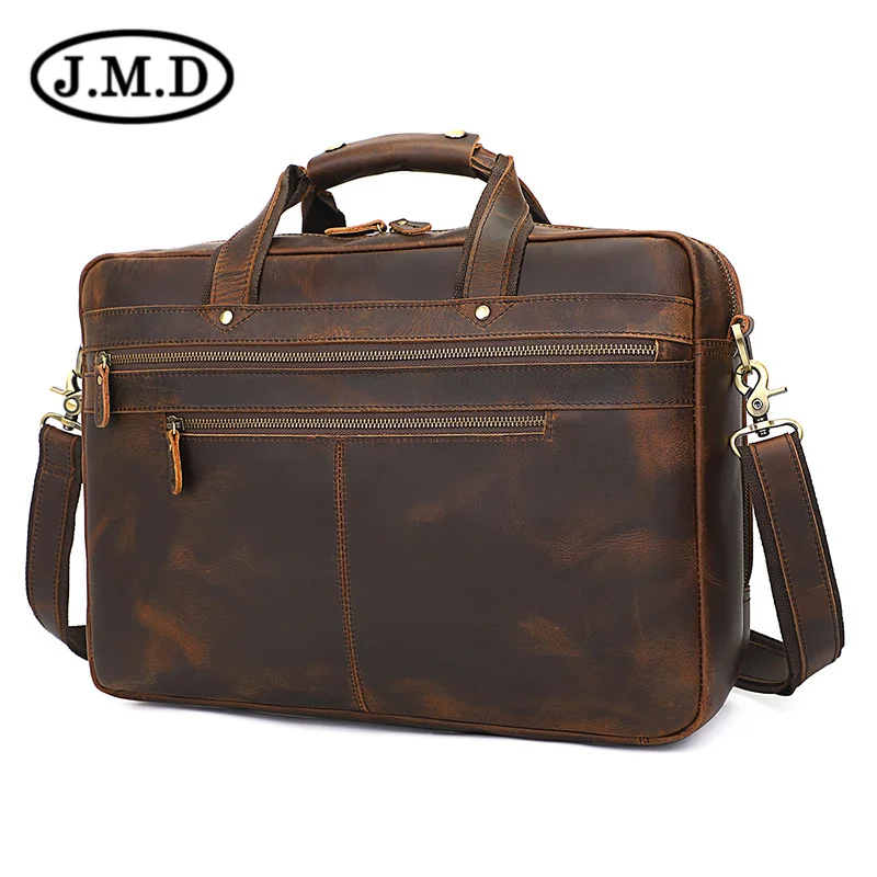 leather men's handbag Crazy horse leather one shoulder cross body briefcase 17 inch computer file bag