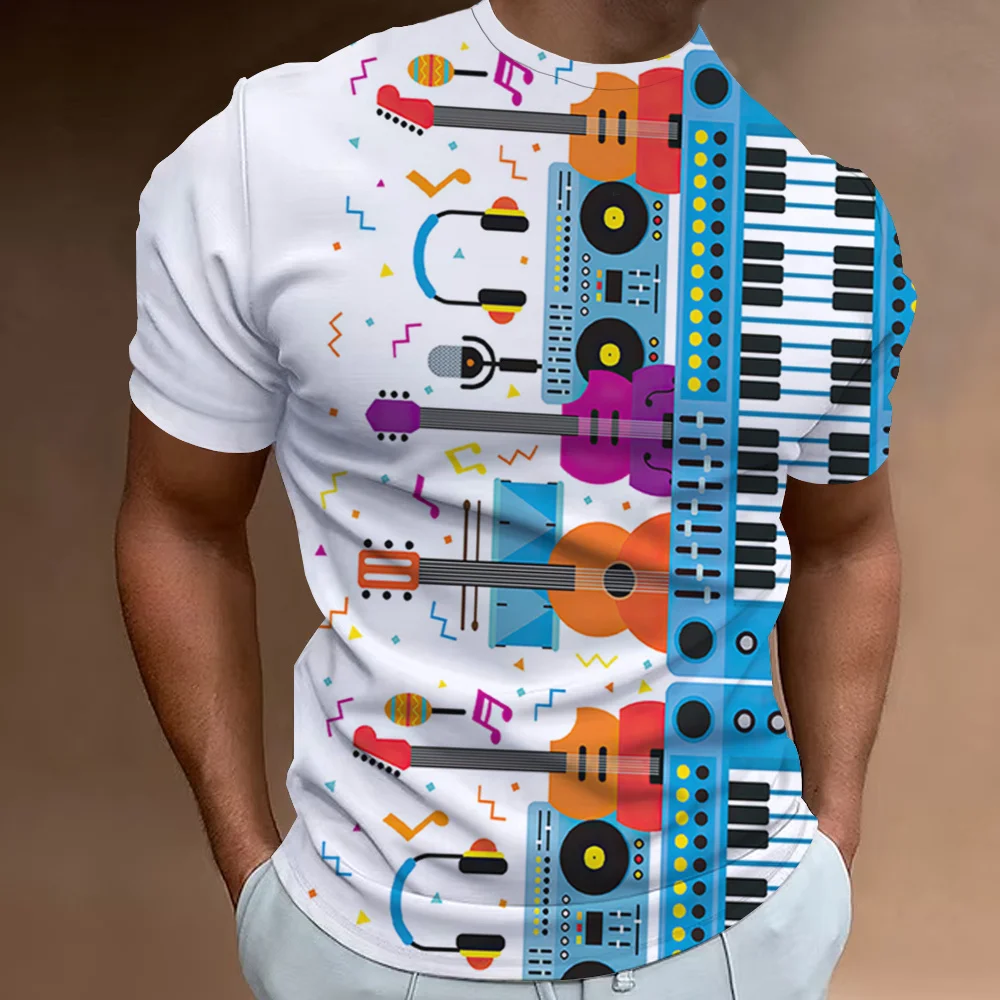 Camiseta Retro con estampado de notas musicales en 3d para hombre, ropa informal diaria de manga corta, camisetas de diseñador callejero, Top suelto